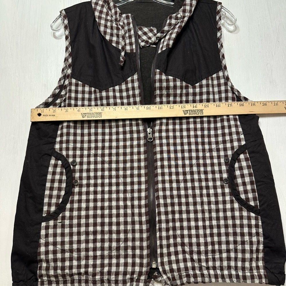 Vintage Japanese Bally Gingham Hooded Vest Brown White Check Cotton Women’s M/L - Picture 3 of 10